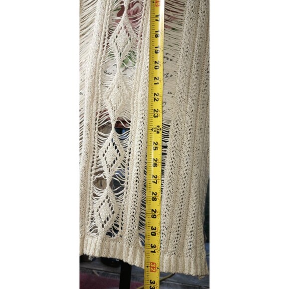 Jessica Simpson XS Oversized Fringed Duster Creme Ribbed Knit Boho Cowgirl - Picture 7 of 9